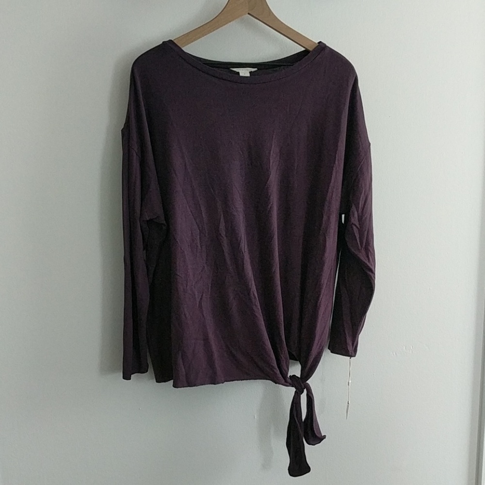 Caslon Lightweight Tie Front Purple Sweater
